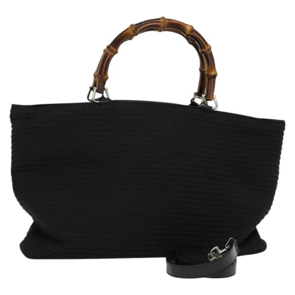 GUCCI Bamboo Hand Bag Canvas 2way Black Silver 002 2058 0439 5 Auth BA3352 - Picture 1 of 16